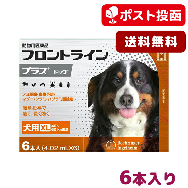 楽天市場 A 送料無料 フロントラインプラス犬用 Xl 40 60kg 1箱6本入 動物用医薬品 ノミ ダニ シラミ 駆除 松波動物メディカル通信販売部