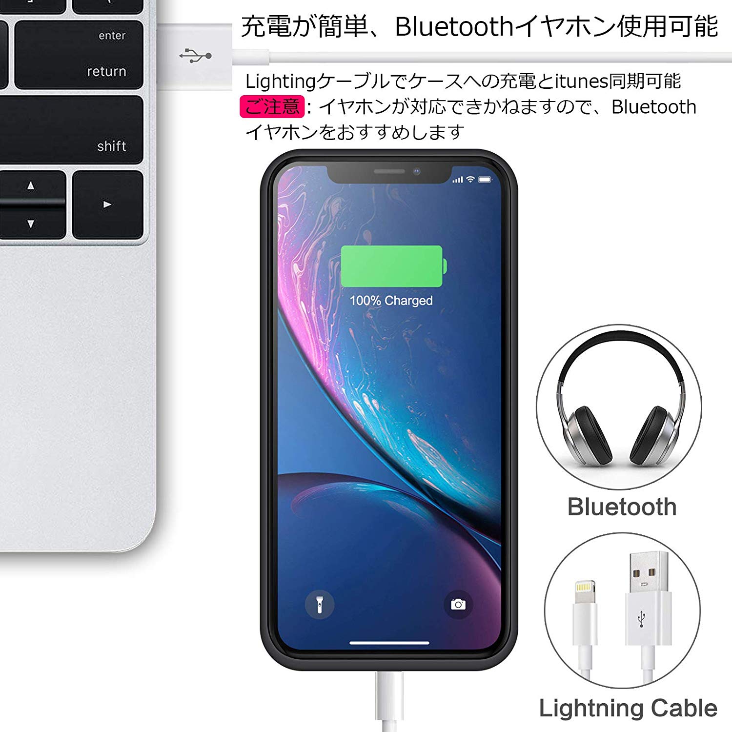 iPhoneX/XS/10対応バッテリー内蔵ケース5000mAhバッテリーケース充電ケースiphoneXケースiPhoneXSケースiphone10ケースアイフォーンテンバッテリー大容量急速充電ケース型バッテリー外出旅行出張便利バッテリー内蔵