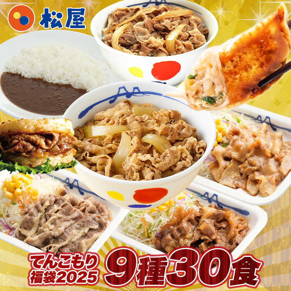 【1食223円！単品合計価格15,750円→6,680円！】 福袋 セット 2025 松屋 てんこもり福袋！超特大ボリューム9種30食入り 冷凍食品 保存食 一人暮らし 肉 グルメ 食事 冷凍 惣菜 まつや 仕送り 非常食 ご飯のお供 セール 半額