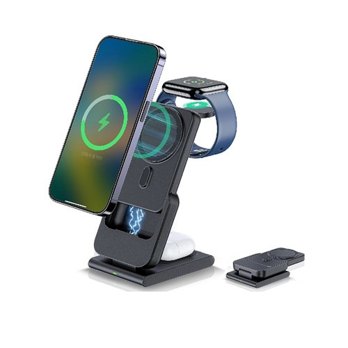 Lazos L-MBM-2 マグネット式 ワイヤレス充電ドック+モバイルバッテリー 4in1 iPhone12以降 iWatch3以降 AirPods ブラック