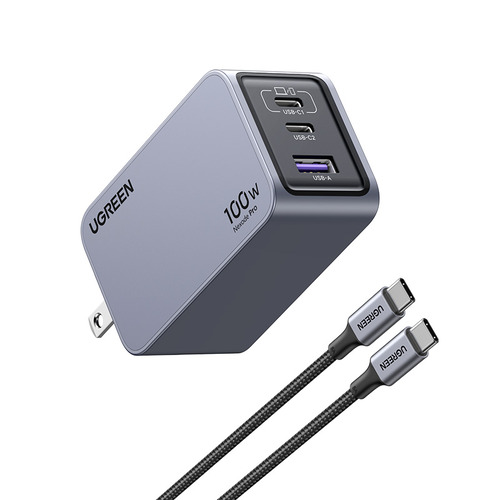UGREEN 25873 Nexode Pro 100W GaN 手っとり早い申し受ける器 USB-C界面x2 USB-A界面x1積み上げる 1.5m USB-C有線テレビ付