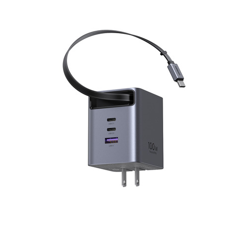 UGREEN 65827 100W GaN一巻き取り式有線テレビ付き添い人手っとり早い申し受ける器 Type-C界面×2 Type-A界面×1 Type-C有線テレビ×1