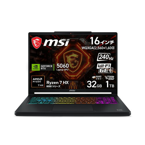 MSI ノートPC Crosshair-A16-HX-E8WFK-2719JP[16型 | WQXGA | Ryzen 7 | 32GB | 1TB | Windows 11 Home | ブラック]｜マツヤデンキ店