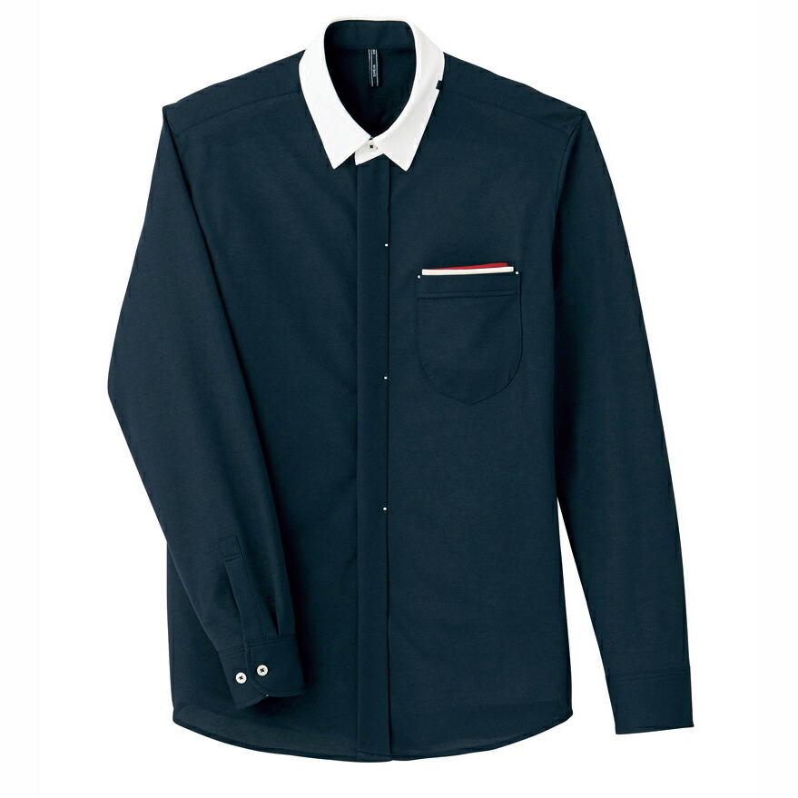 長袖ニットシャツ CWY151-2(ネイビー) ＳＳ 看護師 ナース 病院 病棟 事務 ユニフォーム 制服 カーシーカシマ