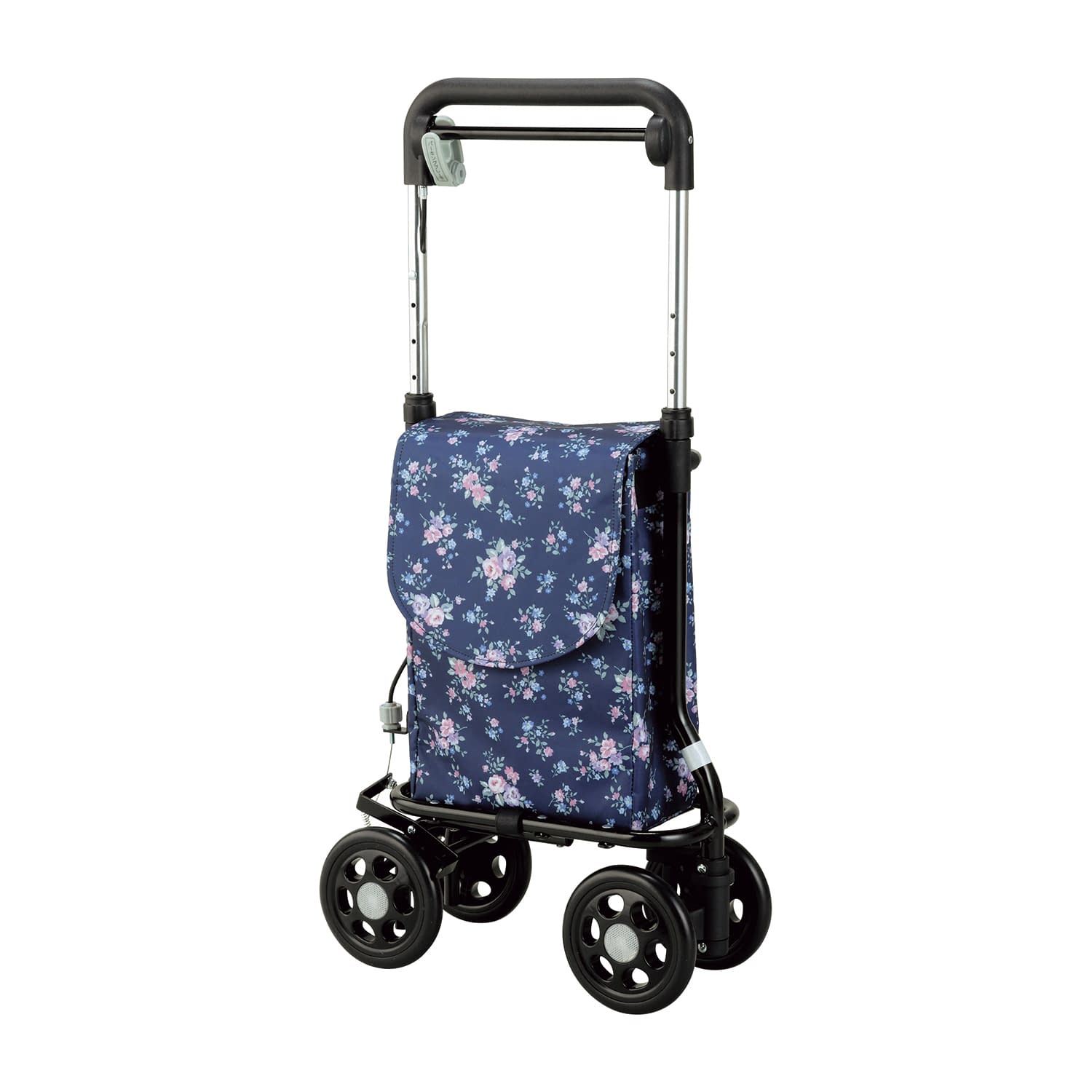 どこでもキャリー RS-300KH(コンハナガラ) 1台 マキテック 紺花柄 25-5821-00 シルバーカー 歩行補助車 シニア向け 軽量 歩行補助 折りたたみ式 ショッピングカート アルミフレーム 安全設計 高齢者用介護用品 コンパクト 収納便利