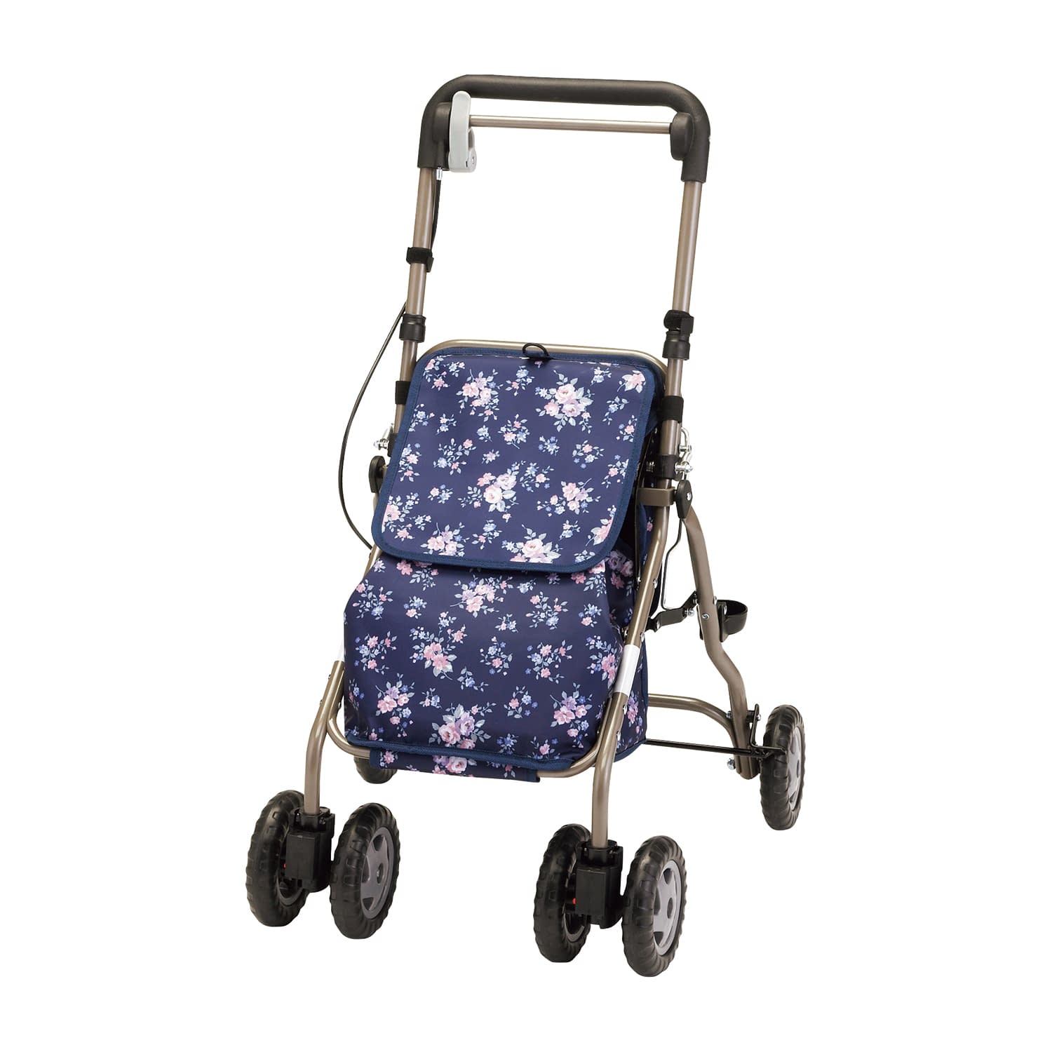 ウエルキャリー YX-500KH(コンハナガラ) 1台 マキテック 紺花柄 25-5823-00 シルバーカー 歩行補助車 歩行補助 介護用品 軽量 折りたたみ シニア用具 高齢者用 安全設計 スタイリッシュ 耐久性 マキテック製