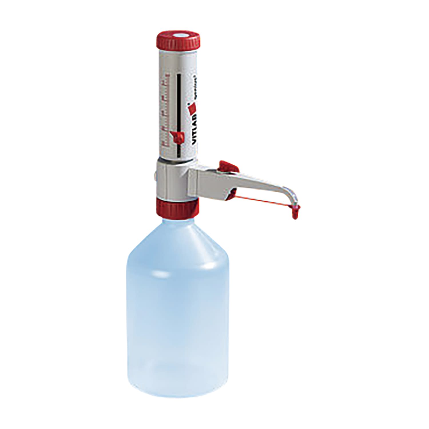 ボトルトップディスペンサ(ジーニアス 1625504(0．5-5．0ML) 1台 VITLAB 白と赤 25-6092-01 シャーレ 樹脂製