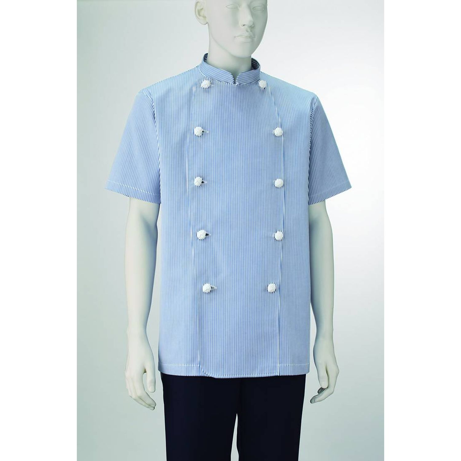 男子コックコート半袖 412-99(ストライプ) KAZEN WLD