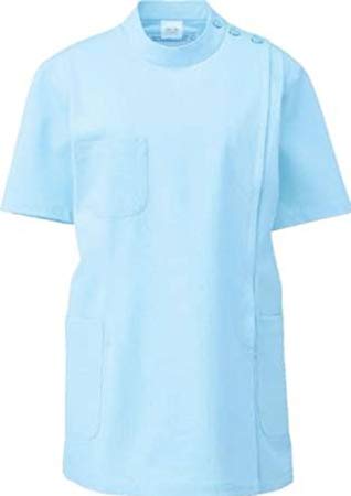 KAZEN(カゼン) レディス医務衣 半袖 263-11(サックス) L 医療服 女性用 スクラブ 介護服 白衣 看護師 ユニフォーム 病院用 診療服 医療ユニフォーム