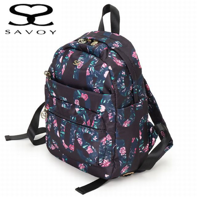 サボイ SAVOY レディースバッグ 新作 　花柄ナイロンリュック 56sm215103-01（ブラック）