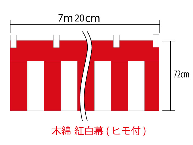 [メール便不可]紅白幕72cm×720cm(4間) チチ付【ヒモ付】綿100％(金巾)　顔料染