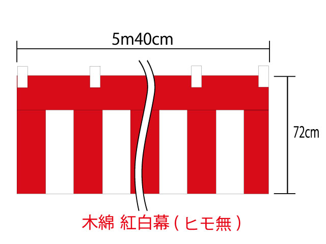 [送料無料][メール便不可]紅白幕70cm×720cm(4間) チチ付【ヒモ無】綿100％(金巾) 顔料染