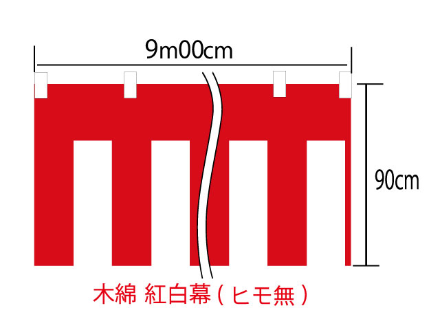 [メール便不可]紅白幕90cm&times;900cm(5間) チチ付【ヒモ無】綿100％(金巾) 顔料染｜染めものや松次郎