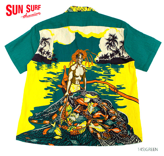 SUN SURF サンサーフ アロハシャツSPECIAL EDITIONRAYON  LINEN 跳ねるサックS/S\