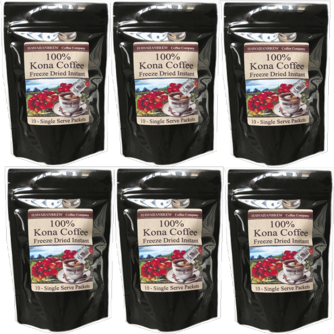 コナコーヒー ハワイお土産【100%コナインスタントスタンドバッグ×6】受注発注約一か月後のお届け。|マウナワールド店