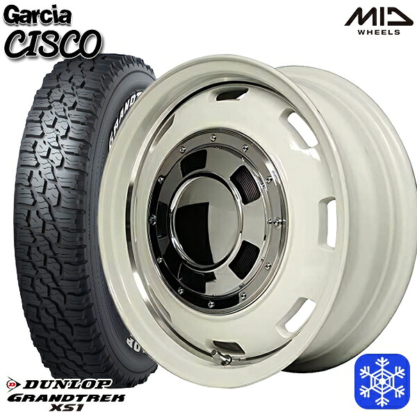 215/70R16 100/97N ジムニー 2024~2025年製 ダンロップ グラントレック XS1 ホワイトレター MID ガルシアシスコ ホワイト 16インチ 5.5J 5H139.7 スタッドレスタイヤホイール4本セット|エムオートギャラリー