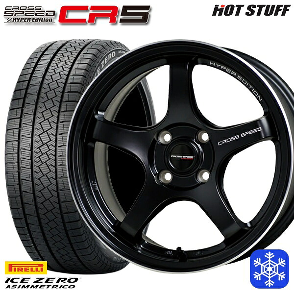【新品 スタッドレス1台分4本セット】 185/65R15 アクア ノート フィット 2022～2023年製 ピレリ アイスゼロアシンメトリコ HotStuff クロススピード CR5 セミグロスブラック 15インチ 5.5J 4H100