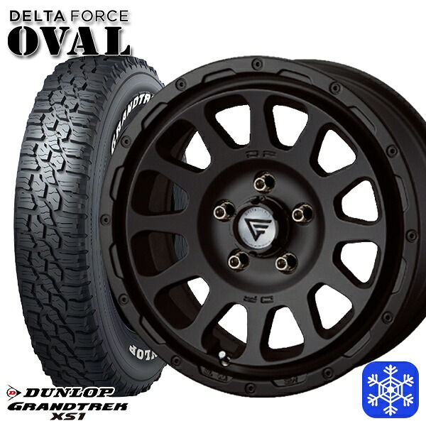 215/70R16 100/97N デリカD5 2024~2025年製 ダンロップ グラントレック XS1 ホワイトレター デルタフォースオーバル マットブラック 16インチ 7.0J 5H114.3 114.3 スタッドレスタイヤホイール4本セット|エムオートギャラリー