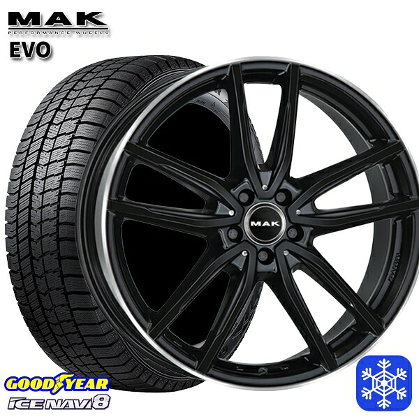 225/55R17 ベンツ Eクラス W213用 2024～2025年製 グッドイヤー アイスナビ8 NAVI8 MAK EVO グロスブラックミラーリング 17インチ 7.5J 5H112 +40 スタッドレスタイヤホイール4本セット｜エムオートギャラリー