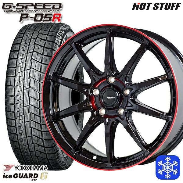 205/60R16 ウィッシュ エクシーガ 2023～2024年製 ヨコハマ アイスガード IG60 HotStuff ジースピード P-05 BK/RED 16インチ 6.5J 5H100 スタッドレスタイヤホイール4本セット｜エムオートギャラリー