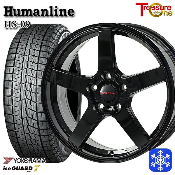 【新品 スタッドレス1台分4本セット】 225/45R18 クラウン レヴォーグ 2024～2025年製 ヨコハマ アイスガード7 IG70 トレジャーワン ヒューマンライン HS09 BK 18インチ7.0J 5H114.3