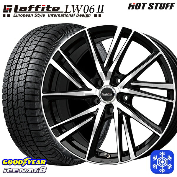 215/45R18 キックス マツダ3 2024~2025年製 グッドイヤー アイスナビ8 NAVI8 HotStuff ラフィット LW06-2 BK/P 18インチ 7.0J 5H114.3 スタッドレスタイヤホイール4本セット|エムオートギャラリー