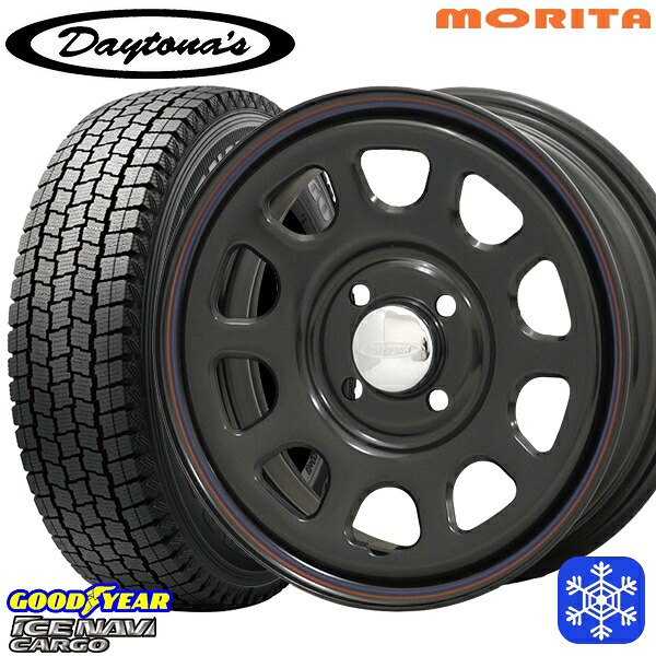 145/80R12 80/78N 2024~2025年製 グッドイヤー アイスナビカーゴ MRT DAYTONA'S G2 デイトナズ ブラック 12インチ 4.0J 4H100+42 スタッドレスタイヤホイール4本セット|エムオートギャラリー