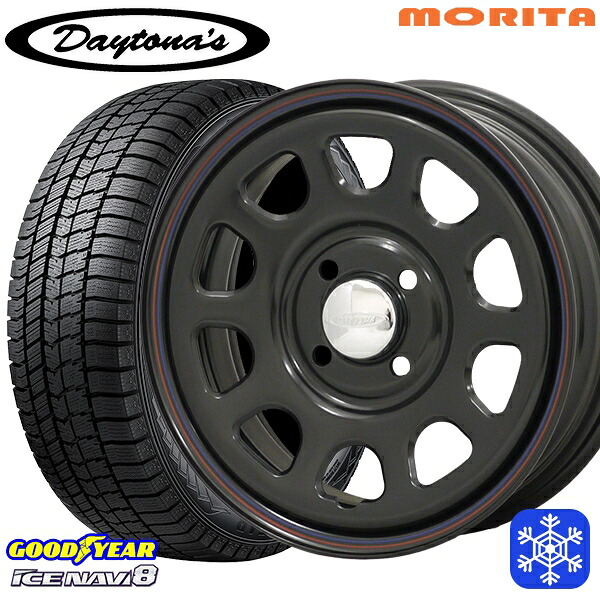165/55R14 モコ ルークス 2024~2025年製 グッドイヤー アイスナビ8 NAVI8 MRT DAYTONA'S G2 デイトナズ ブラック 14インチ 5.0J 4H100+42 スタッドレスタイヤホイール4本セット|エムオートギャラリー