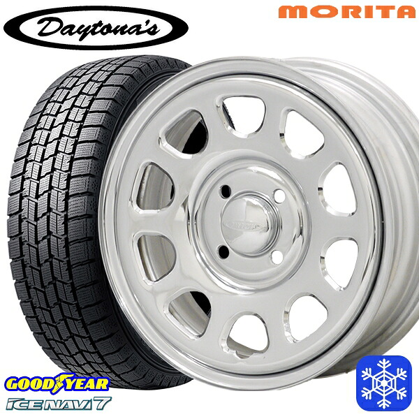 155/65R14 N-BOX タント 2024~2025年製 グッドイヤー アイスナビ7 NAVI7 MRT DAYTONA'S G2 デイトナズ クローム 14インチ 5.0J 4H100+42 スタッドレスタイヤホイール4本セット|エムオートギャラリー
