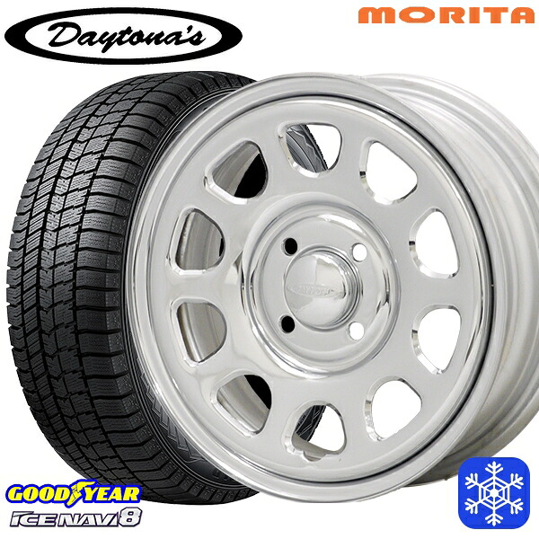 165/55R14 モコ ルークス 2024～2025年製 グッドイヤー アイスナビ8 NAVI8 MRT DAYTONA'S G2 デイトナズ クローム 14インチ 5.0J 4H100+42 スタッドレスタイヤホイール4本セット｜エムオートギャラリー