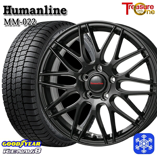 205/60R16 ウィッシュ エクシーガ 数量限定 2023年製 グッドイヤー アイスナビ8 NAVI8 トレジャーワン ヒューマンライン MM022 BK 16インチ 6.5J 5H100 スタッドレスタイヤホイール4本セット｜エムオートギャラリー