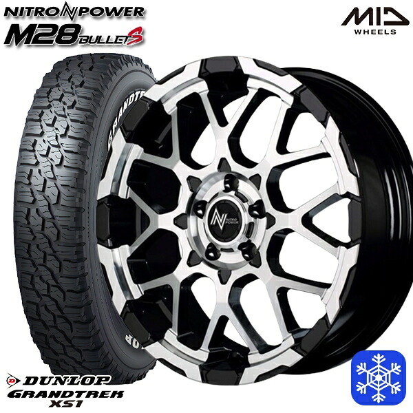 【新品 スタッドレス1台分4本セット】 215/70R16 100Q デリカD5 2024～2025年製 ダンロップ グラントレック XS1 ホワイトレター MID ナイトロパワー M28バレット ブラックミラーカット 16インチ 7.0J 5H114.3