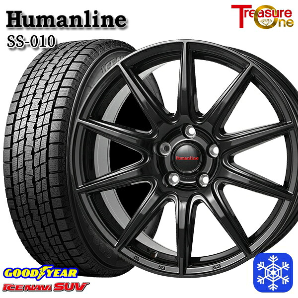 215/50R18 ヤリスクロス ジューク 2025年製 グッドイヤー アイスナビSUV トレジャーワン ヒューマンライン SS010 BK 18インチ 7.0J 5H114.3 スタッドレスタイヤホイール4本セット｜エムオートギャラリー