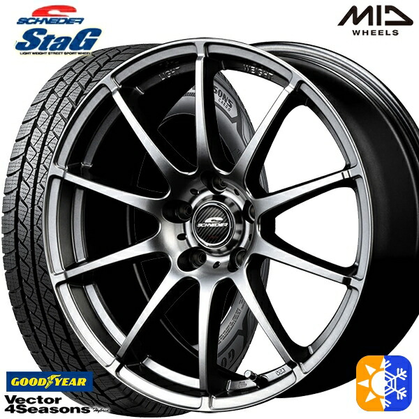 215/65R16 98H グッドイヤー ベクター フォーシーズンズ MID シュナイダー スタッグ 16インチ 6.5J 5H114.3 メタリックグレー オールシーズンタイヤホイールセット