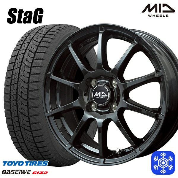 175/60R16 アクア クロスビー 2025年製 トーヨー オブザーブ ギズ2 MID スタッグ ストロングガンメタ 16インチ 6.0J 4H100 スタッドレスタイヤホイール4本セット｜エムオートギャラリー 63,635円