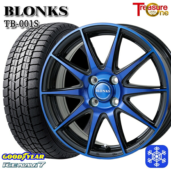 175/65R15 アクア フィット 2024～2025年製 グッドイヤー アイスナビ7 NAVI7 レジャーワン ブロンクス TB001S BP/ブルークリア 15インチ 5.5J 4H100 スタッドレスタイヤホイール4本セット｜エムオートギャラリー