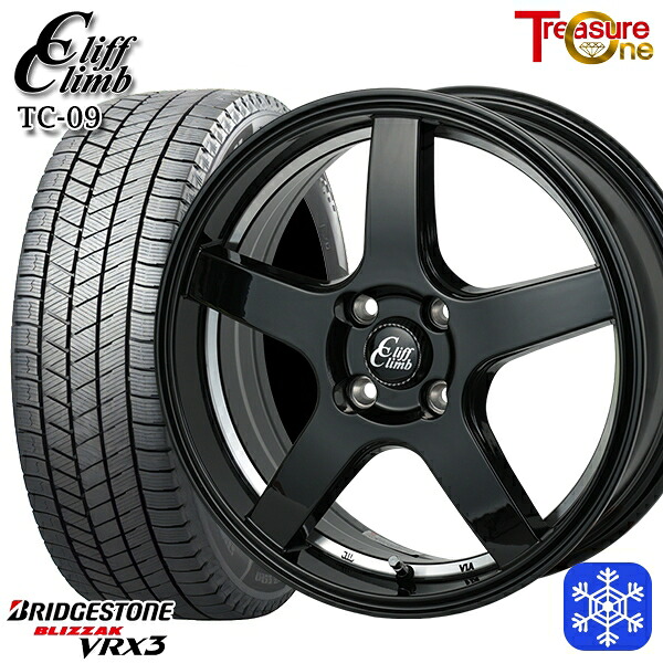 185/60R15 ヤリス ヴィッツ 2024～2025年製 ブリヂストン ブリザック VRX3 トレジャーワン クリフクライム TC09 BK 15インチ 5.5J 4H100 スタッドレスタイヤホイール4本セット｜エムオートギャラリー