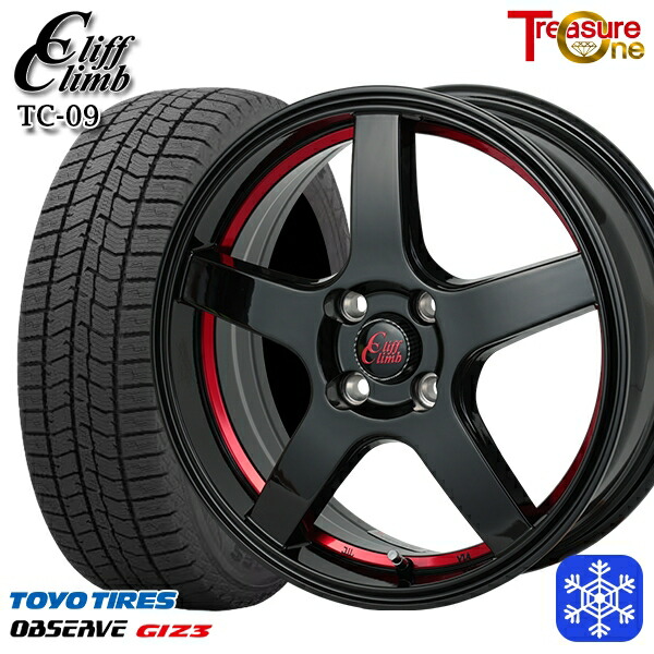 【新品 スタッドレス1台分4本セット】 185/60R15 ヤリス ヴィッツ 2024～2025年製 トーヨー オブザーブ ギズ3 トレジャーワン クリフクライム TC09 BK/レッド 15インチ 5.5J 4H100