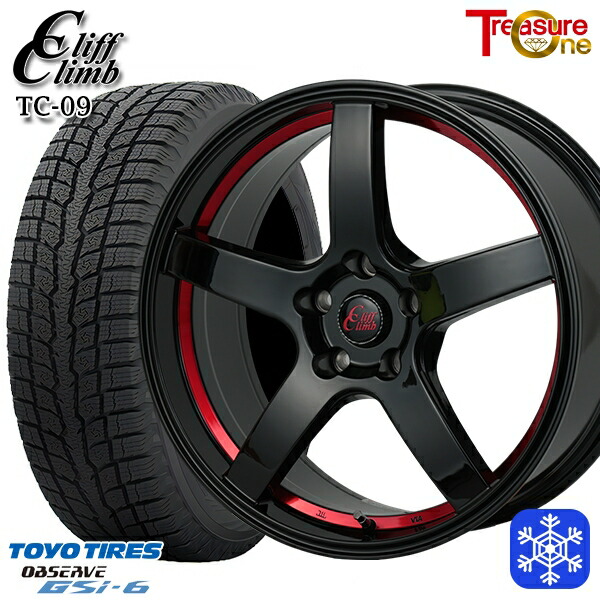 【新品 スタッドレス1台分4本セット】 225/60R18 RAV4 NX 2022～2023年製 トーヨー オブザーブ GSi-6 トレジャーワン クリフクライム TC09 BK/レッド 18インチ 8.0J 5H114.3
