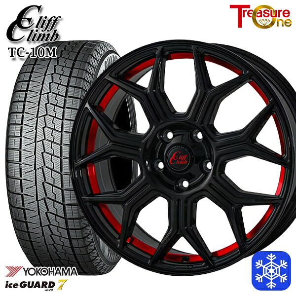 225/50R18 ヴェゼル エクストレイル 2024~2025年製 ヨコハマ アイスガード7 IG70 トレジャーワン クリフクライム TC10M BK/レッド 18インチ 8.0J 5H114.3 スタッドレスタイヤホイール4本セット|エムオートギャラリー