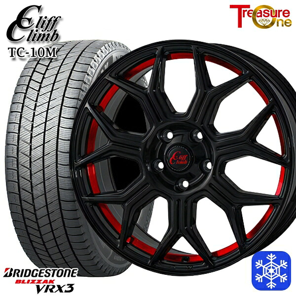 225/55R18 デリカD5 エクストレイル 2024~2025年製 ブリヂストン ブリザック VRX3 トレジャーワン クリフクライム TC10M BK/レッド 18インチ 7.0J 5H114.3 スタッドレスタイヤホイール4本セット|エムオートギャラリー