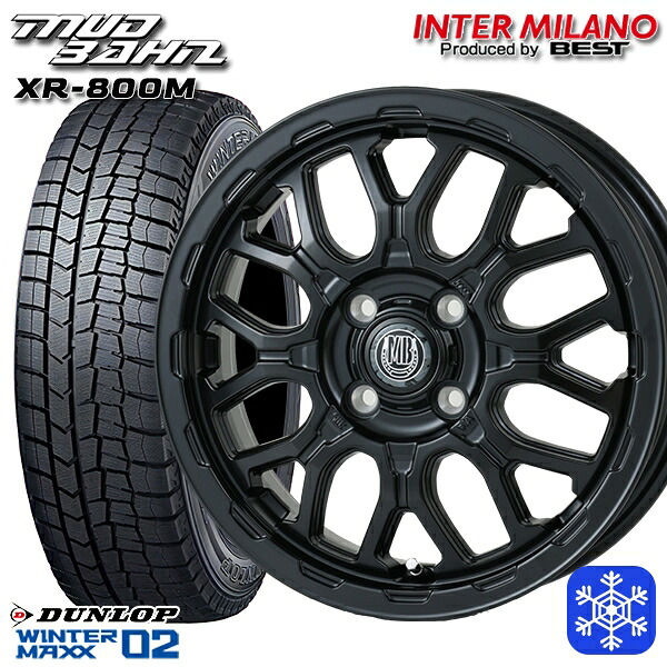 155/65R14 75Q 2024～2025年製 ダンロップ ウィンターマックス WM02 インターミラノ マッドバーン XR-800M MBK 14インチ 4.5J 4H100 スタッドレスタイヤホイール4本セット｜エムオートギャラリー