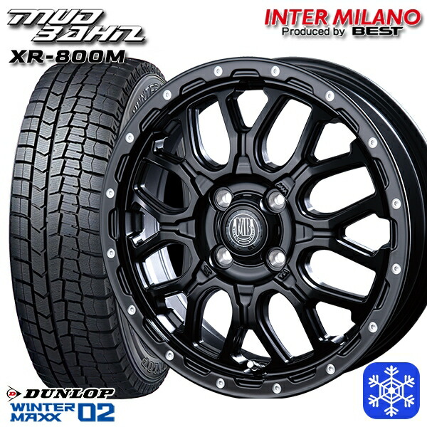 155/65R14 75Q 2024~2025年製 ダンロップ ウィンターマックス WM02 インターミラノ マッドバーン XR-800M MBK/PP 14インチ 4.5J 4H100 スタッドレスタイヤホイール4本セット|エムオートギャラリー