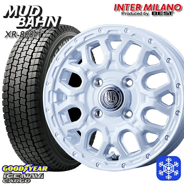 【新品 スタッドレス1台分4本セット】 145R12 6PR （145/80R12） 2024～2025年製 グッドイヤー アイスナビカーゴ インターミラノ マッドバーン XR-800M PWH/PP 12インチ 4.0J 4H100+42