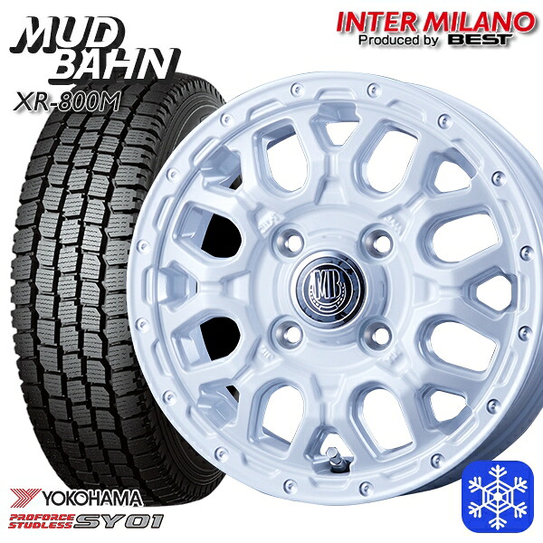 145/80R12 80/78N 2024～2025年製 ヨコハマ SY01 インターミラノ マッドバーン XR-800M PWH/PP 12インチ 4.0J 4H100+42 スタッドレスタイヤホイール4本セット｜エムオートギャラリー