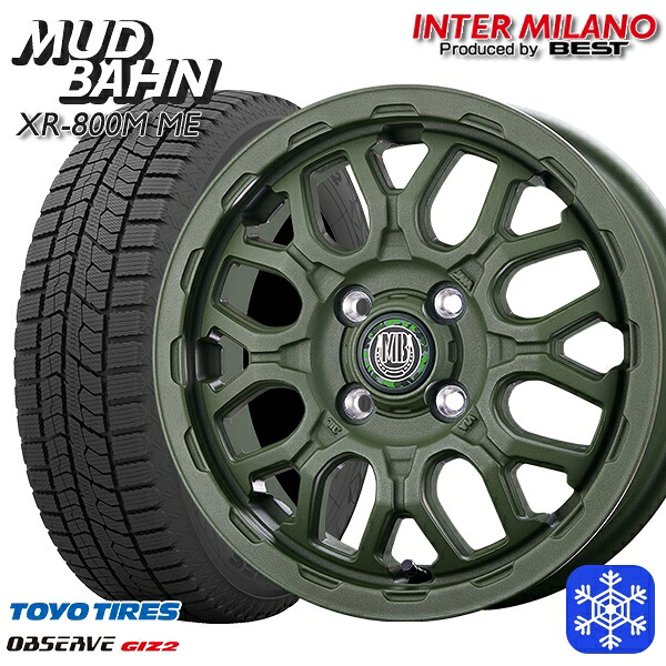 【新品 スタッドレス1台分4本セット】 165/55R14 モコ ルークス 2022～2023年製 トーヨー オブザーブ ギズ2 インターミラノ マッドバーン XR-800M ME チッピンググリーン（CGR） 14インチ 4.5J 4H100+45