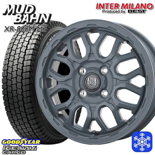 【新品 スタッドレス1台分4本セット】 145R12 6PR （145/80R12） 2024～2025年製 グッドイヤー アイスナビカーゴ インターミラノ マッドバーン XR-800M ME チッピンググレー（CGY） 12インチ 4.0J 4H100+42
