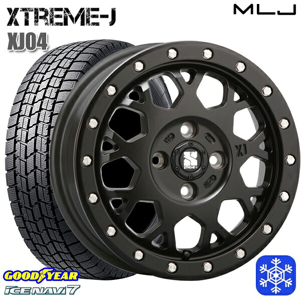 155/65R14 N-BOX タント 2024~2025年製 グッドイヤー アイスナビ7 NAVI7 MLJ エクストリームJ XJ04 サテンブラック 14インチ 4.5J 4H100 スタッドレスタイヤホイール4本セット|エムオートギャラリー