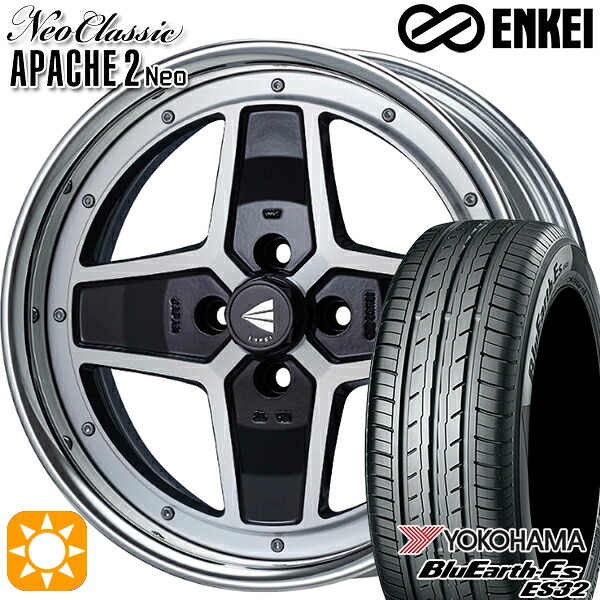 【取付対象】マツダ2 ノート 195/55R16 87V ヨコハマ ブルーアース ES32 ENKEI ネオクラシック アパッチ2 ネオ [Hi Disk] マシニングブラック 16インチ 6.0J 4H100 サマータイヤホイールセット ｜エムオートギャラリー