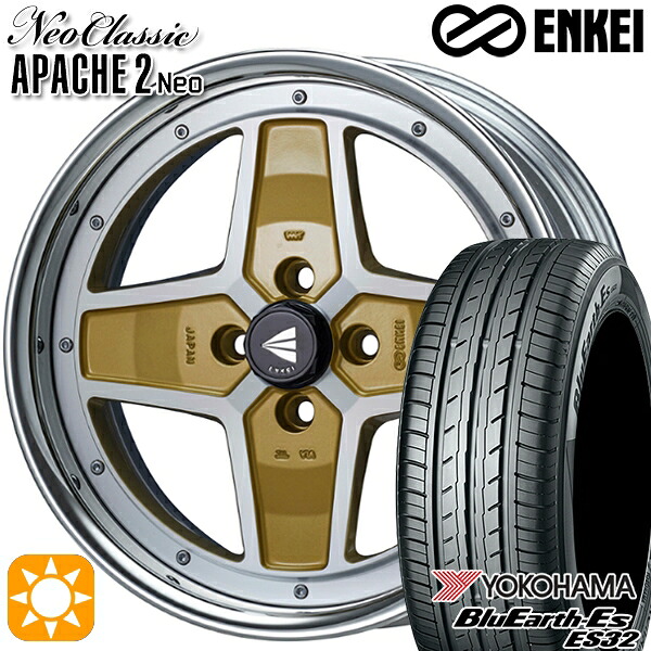 【取付対象】185/55R16 83V ヨコハマ ブルーアース ES32 ENKEI ネオクラシック アパッチ2 ネオ [Hi Disk] マシニングゴールド 16インチ 6.0J 4H100 サマータイヤホイールセット